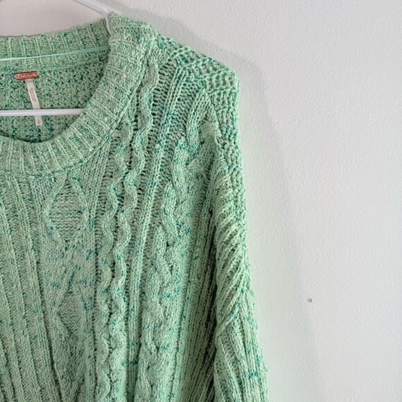 Free People Green On Your Side Cable Knit Cropped Boxy Pullover Sweater Small - Picture 8 of 16